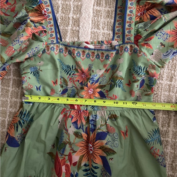 Farm Rio Green Puff Sleeve Bright Yard Mini Dress - Picture 10 of 10